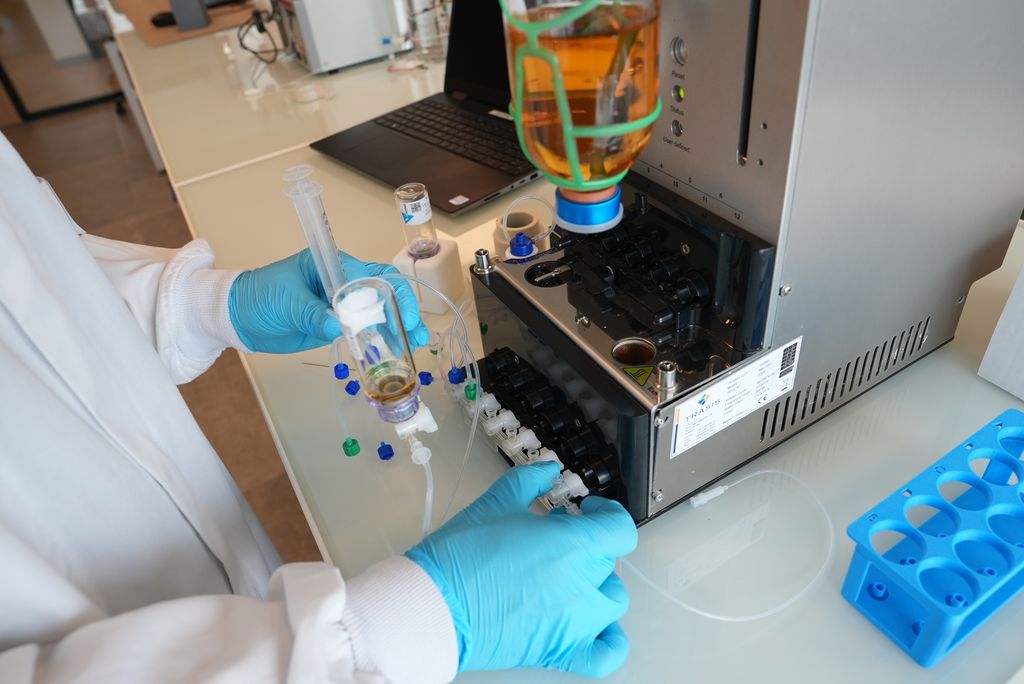 Sterinow® device with cassette installed for automated sterility testing in radiopharmaceutical environments